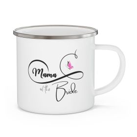 Enamel Camping Mug, Mama Of The Bride - Wedding Bridal Pink Butterfly Illustration