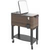 Outsunny Outdoor Cooler Cart, Rolling Beverage Ice Chest, Rugged Steel Patio Cooler with Locking Wheels, 60 Quart Capacity for Poolside BBQs, Brown