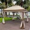 Outdoor 11x 11Ft Pop Up Gazebo Canopy With Removable Zipper Netting; 2-Tier Soft Top Event Tent; Suitable For Patio Backyard Garden Camping Area; Coff