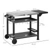 Outsunny Outdoor Grill Cart with Foldable Side Table, 46" x 21.75" Multifunctional Stainless Steel Pizza Oven Stand with Three-Shelf