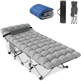 Folding Camping Cot for Adults with Mattress, Portable Camp Cot Bed Sleeping Cots with Pillow & Carry Bag for Office, Home Nap (Color: gray Blue Pad)