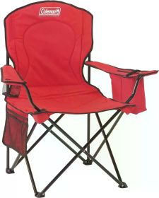 Portable Camping Chair, Fully Cushioned Seat and Back with Side Pocket and Cup Holder, Carry Bag Included, Collapsible Chair (Color: Red)