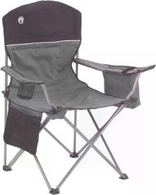 Portable Camping Chair, Fully Cushioned Seat and Back with Side Pocket and Cup Holder, Carry Bag Included, Collapsible Chair (Color: Grey Black)