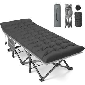 XXL Folding Camping Cot for Adults,79" L x 32" W x 19" H Camp Cot, Oversized Sleeping Cot with Mattress, Carry Bag, Strapping (Color: Gray Cot black Pad)