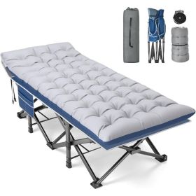 XXL Folding Camping Cot for Adults,79" L x 32" W x 19" H Camp Cot, Oversized Sleeping Cot with Mattress, Carry Bag, Strapping (Color: Blue Cot gray  Pad)