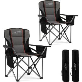 FAIR WIND 2 Pack Oversized Fully Padded Camping Chair with Lumbar Support, Heavy Duty Cooler Bag Fold Chair Support 450 (Color: Black Twin Pack)