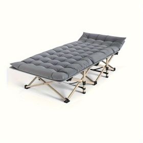 75" Folding Camping Cot, Heavy Duty Sleeping Cots with Carry Bag, Double Layer Oxford Portable Travel Camp Cots for Home, Office Nap and Outdoor Beach (Color: Grey)