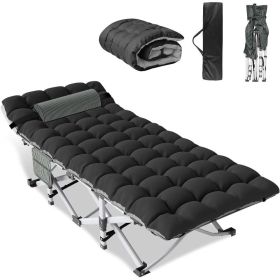 Folding Camping Cot for Adults with Mattress, Portable Camp Cot Bed Sleeping Cots with Pillow & Carry Bag for Office, Home Nap (Color: black Gray Pad)