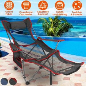 Foldable Camping Chair 330LBS Load Heavy Duty Steel Lawn Chair Collapsible Chair with Reclining Backrest Angle Cup Holder Pillow Side Pocket Carry Bag (Color: as picture)