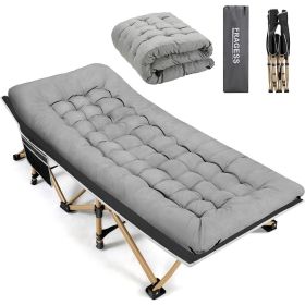 Portable Camping Cot, Sleeping Cot for Adult, 28" Extra Wide Heavy Duty Folding Cot Max Load 600LBS with Thick Mattress (Color: Grey)