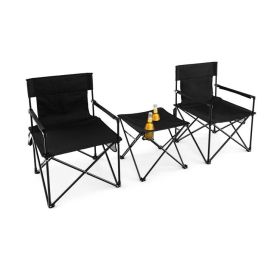 Outdoor Folding Camping Chairs and Table Set with Carrying Bag (Color: Black)