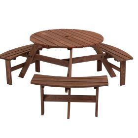 Circular Outdoor Wooden Picnic Table with Built-in Benches for Patio Backyard Garden; DIY; 1720lb Capacity; Natural/Gray (Seating Capacity: 6-person, Color: Brown)