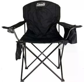 Portable Camping Chair, Fully Cushioned Seat and Back with Side Pocket and Cup Holder, Carry Bag Included, Collapsible Chair (Color: Black)