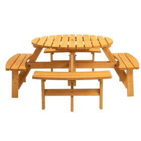 Circular Outdoor Wooden Picnic Table with Built-in Benches for Patio Backyard Garden; DIY; 1720lb Capacity; Natural/Gray (Seating Capacity: 8-person, Color: Natural)