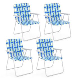 4 Pieces Folding Beach Chair Camping Lawn Webbing Chair (Color: Blue)